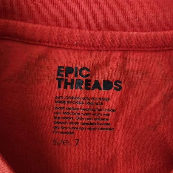 Epic Threads Vibrant Red Tee With Black Dinosaurs Print On Wheels Size: 7 - Picture 2 of 5